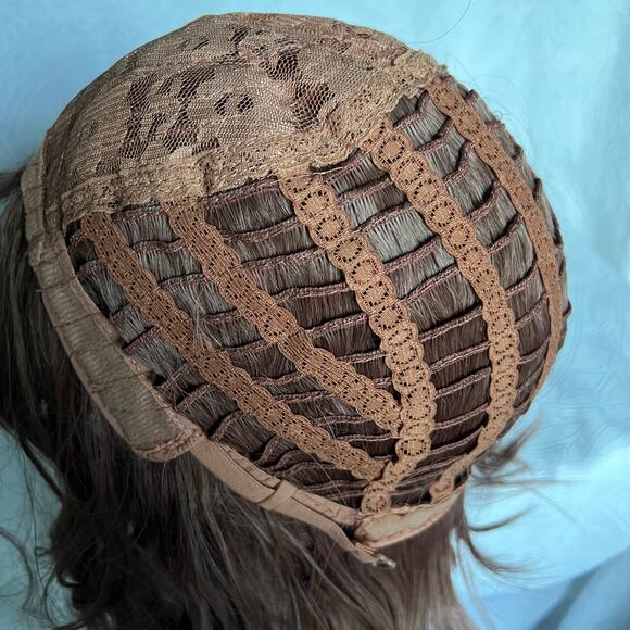 Shoulder length Wavy Medium Brown Purple Everyday Cosplay Wig with Wispy Bangs - Picture 6 of 7